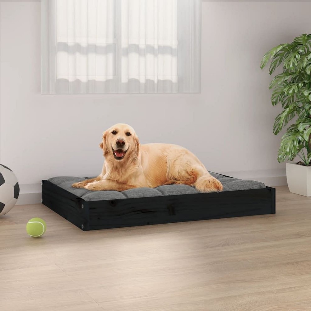 Solid Pine Wood Dog Bed in Black - Durable 28.1 x 21.3 x 3.5 Inches