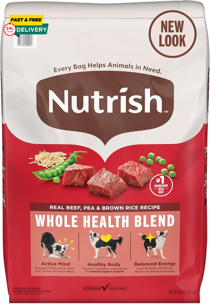 Nutrish Dry Dog Food, Real Beef, Pea & Brown Rice Recipe Whole Health Blend for