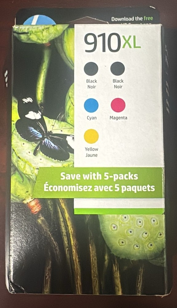 Genuine HP 910XL 5-Pack Black Cyan Magenta Yellow Ink Cartridges 6ZA58AN Expires 2026 or Later