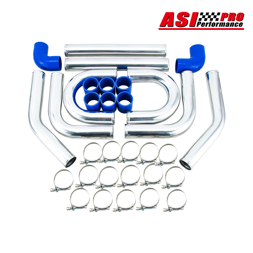 2.5in 64mm Aluminum Universal Intercooler Turbo Piping Pipe Kit + Blue Hose