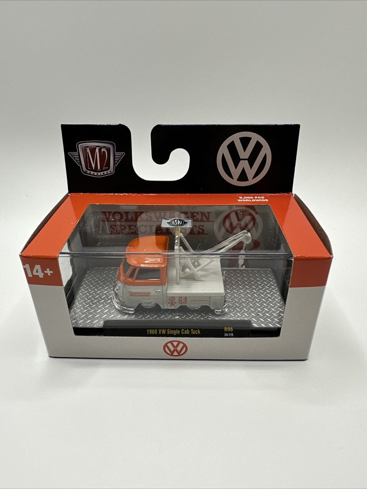 2024 M2 Machines 1960 VW Single Cab Truck W/crane - White/orange Two tone