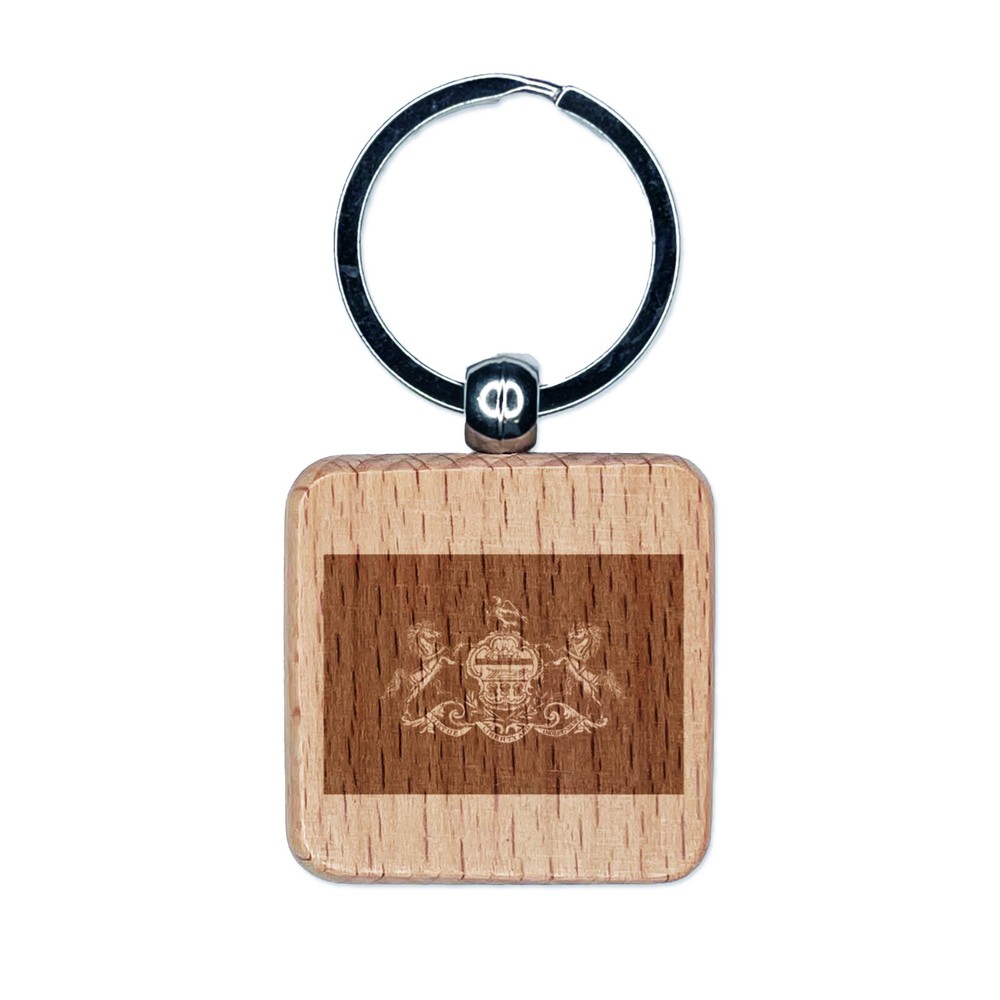 Pennsylvania State Flag Wooden Keychain with Engraved Design