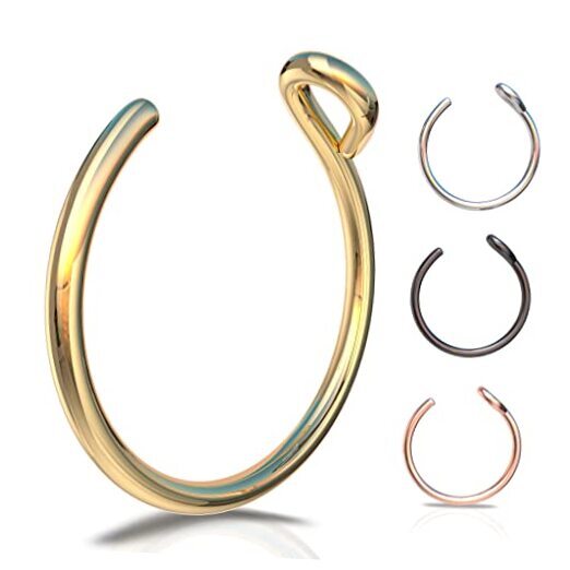 Fake Clip On Nose Ring 24g - No Piercing Needed - Smooth Tiny 14K Smooth Gold