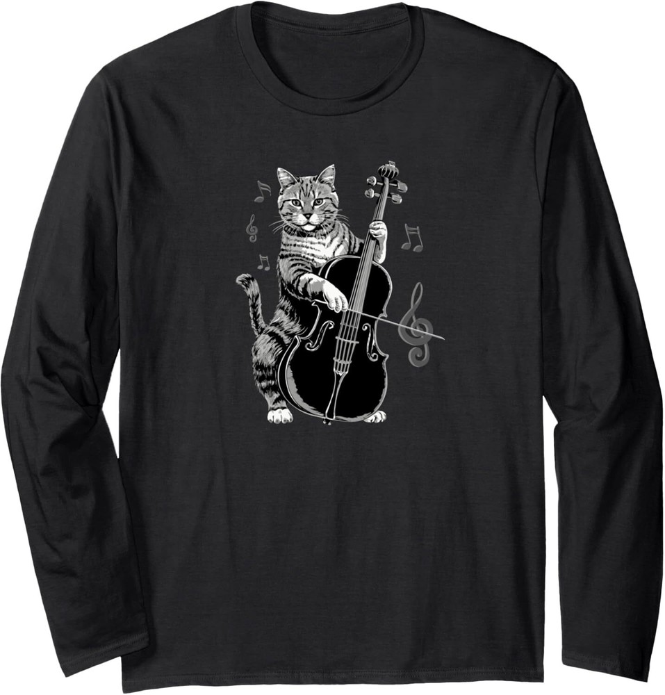 Cello Cat String Instrument Violinist Cellist Violin Fiddle Long Sleeve T-Shirt