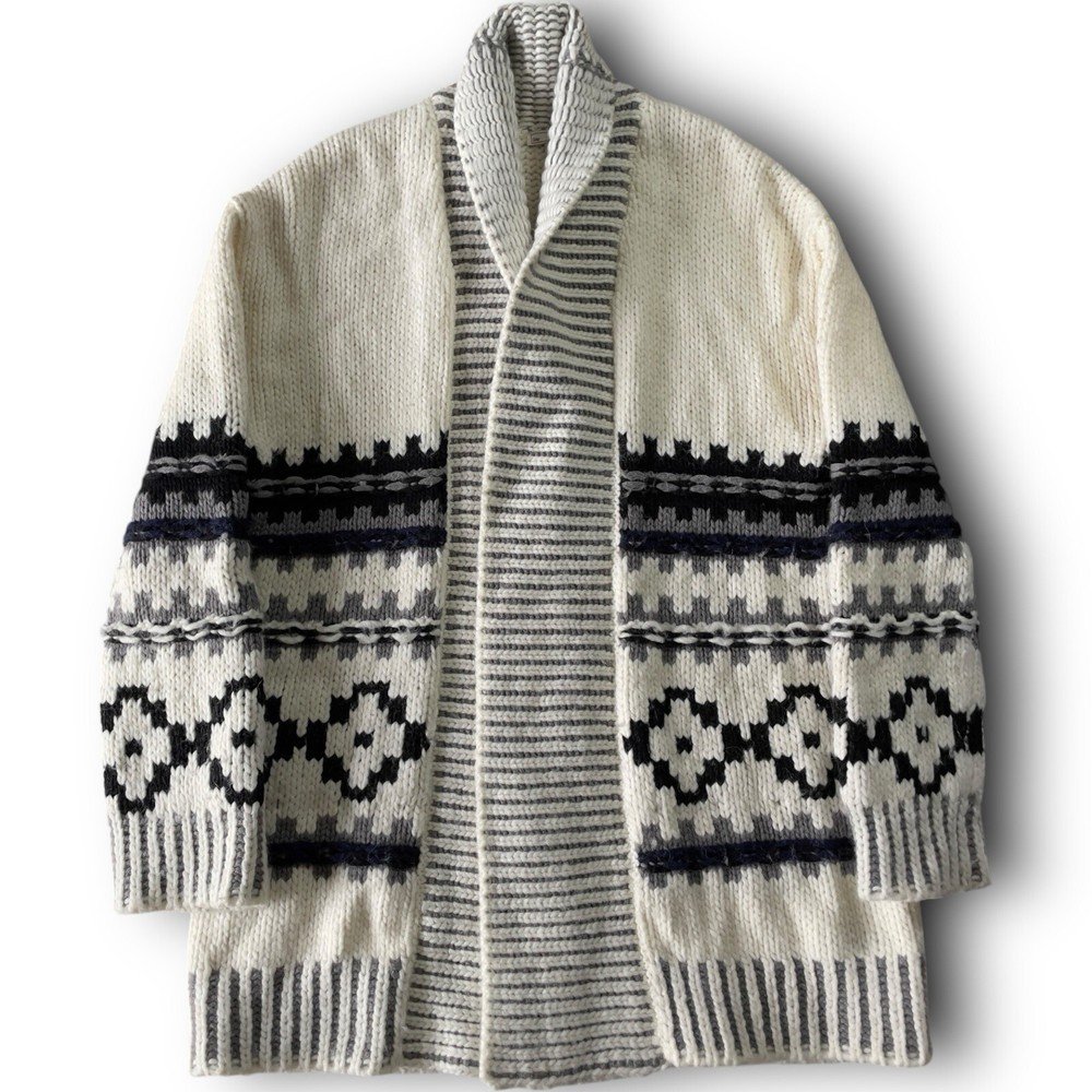 Gap Fair Isle Open Front Cardigan Sweater XS Multicolor Nordic Chunky Cable Knit