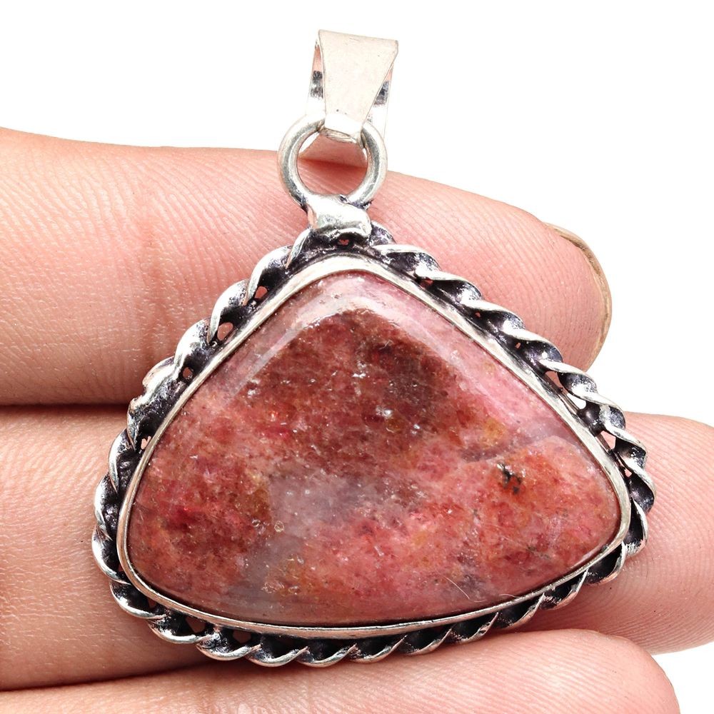 Rhodonite Gemstone Silver Pendant Handmade Jewelry Gift For Her 1.75 Inch