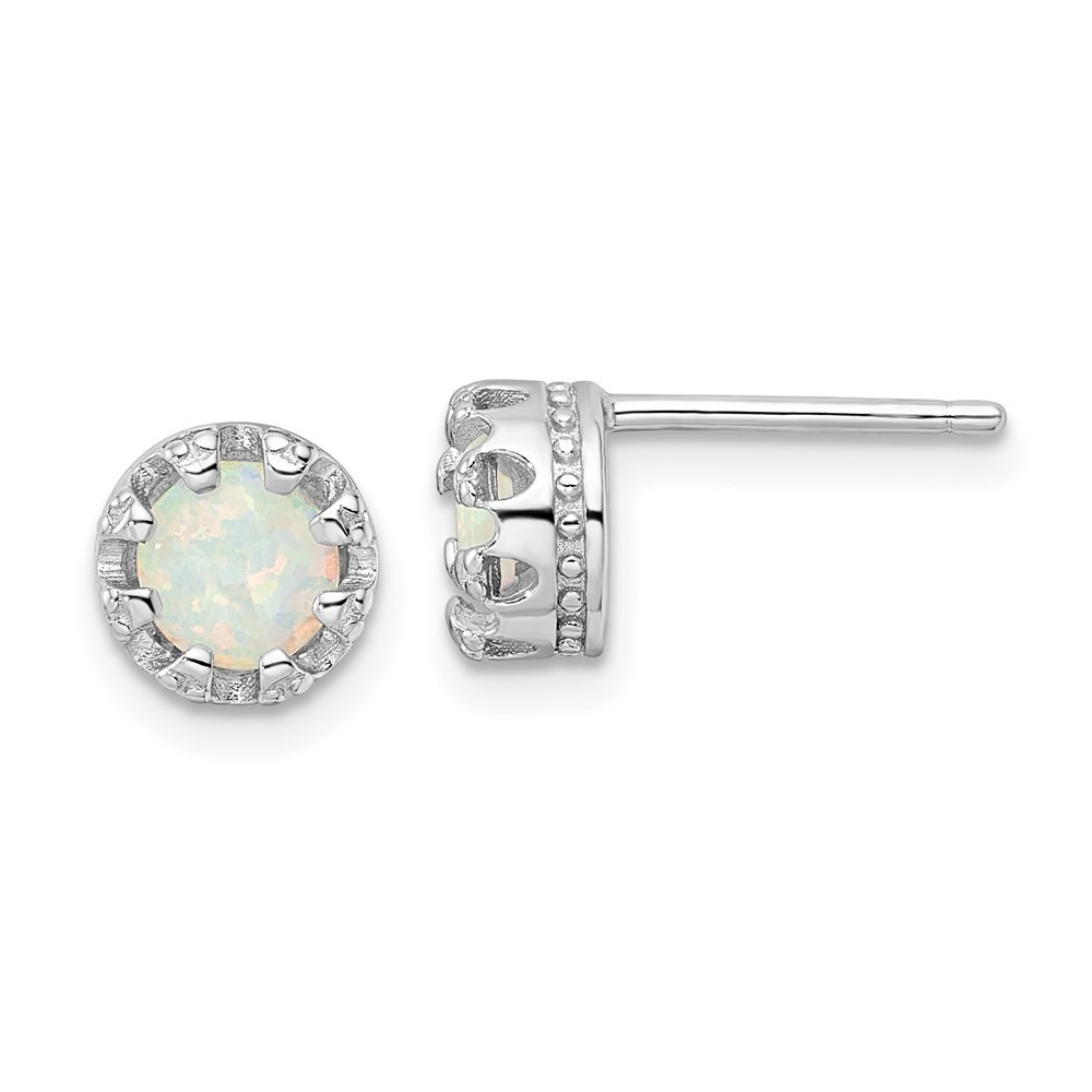 Sterling Silver Polished Lab Created Opal Post Stud Earrings 1.85gm L-7.5mm