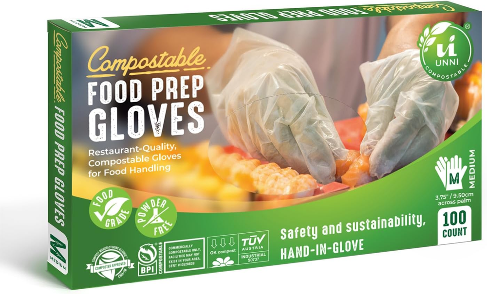 Compostable Food Prep Gloves, Restaurant-Quality, for Food Handling, Powder-Free