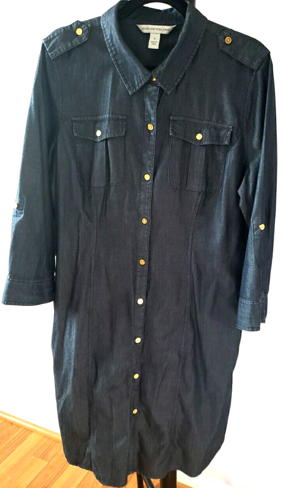 Jones New York Jeans Indigo Denim Button-up Shirt Dress Women Med.  Long Sleeves