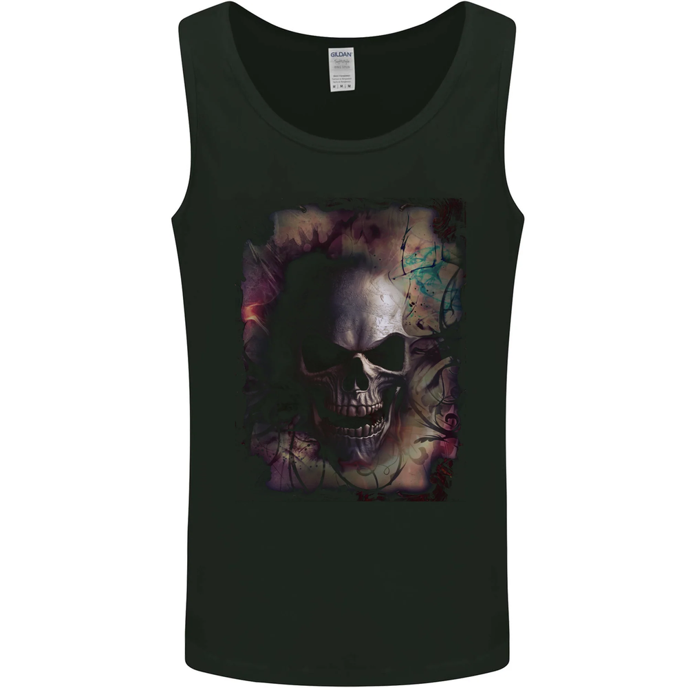 Gothic Artistic Skull Mens Vest Tank Top for Goth Style