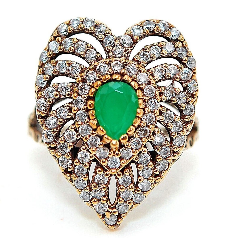 Exquisite 3CT Treated Emerald 925 Sterling Silver Ottoman-Style Ring Size 7 H1-6