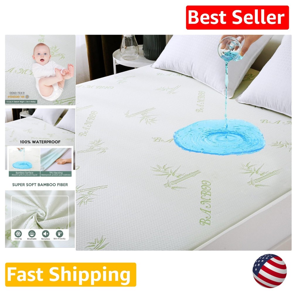 Cooling and Breathable Queen Mattress Protector - Waterproof Bamboo Cover