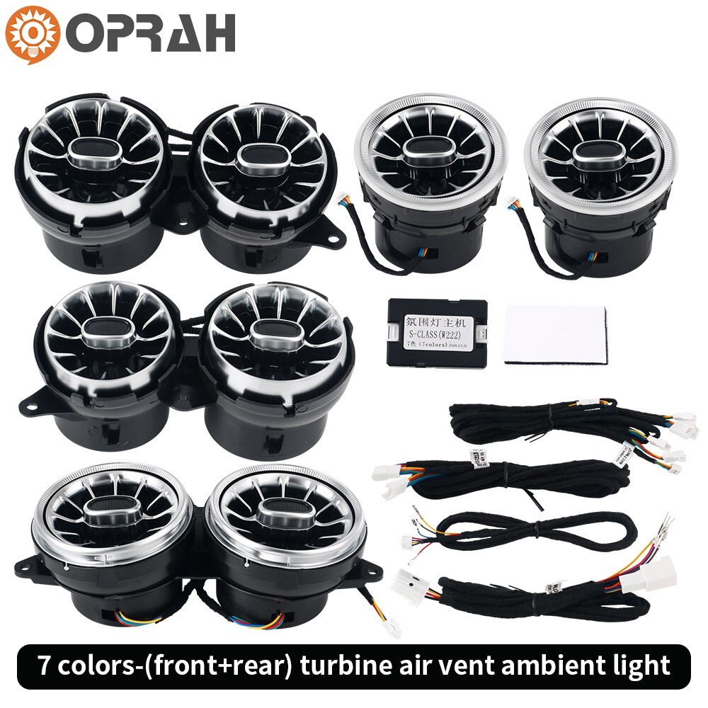 8x Front & Rear Air Vent 7-Color LED Ambient Light for Mercedes S-Class W222