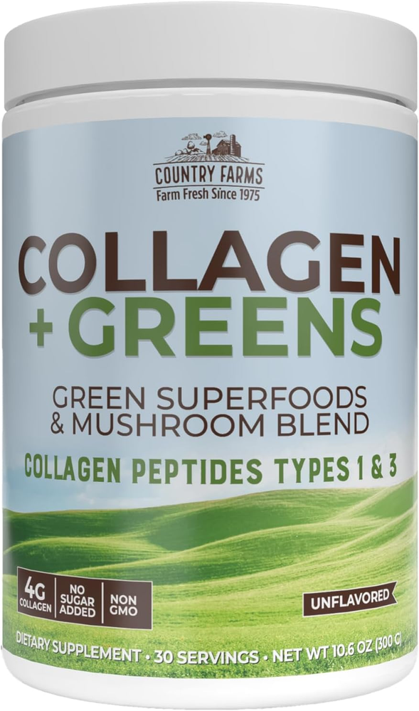 Country Farms Collagen Peptides Powder with Greens Supplement for Skin & Joint Support