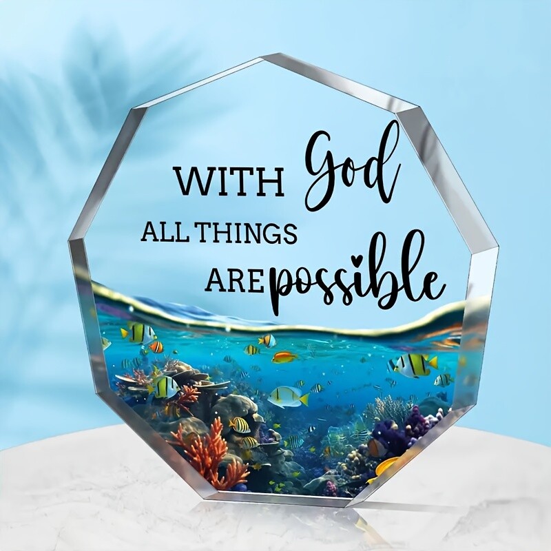 Faith-Inspired Acrylic Plaque – All Things Are Possible Home & Office Decor  