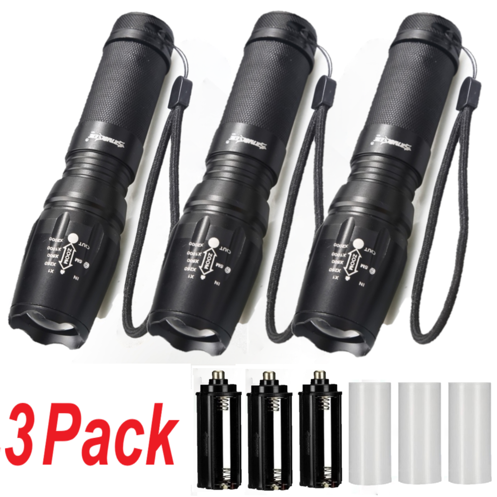 3 Pack Super Bright LED Flashlight Small Portable Working Torch Waterproof Zoom