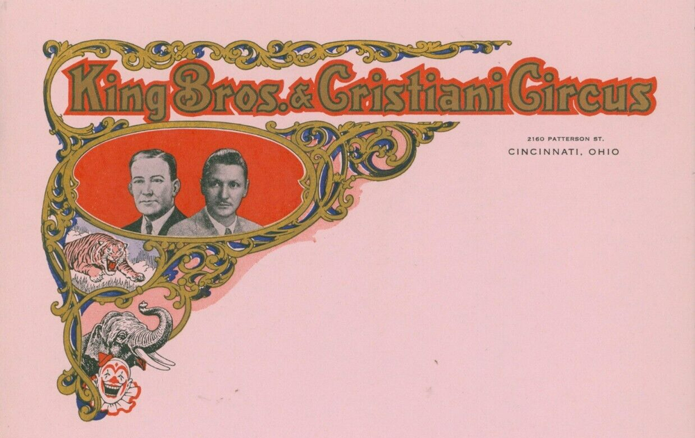 Vintage 1950s King Bros Cristiani Circus Letterhead Stationery Cincinnati 2pc