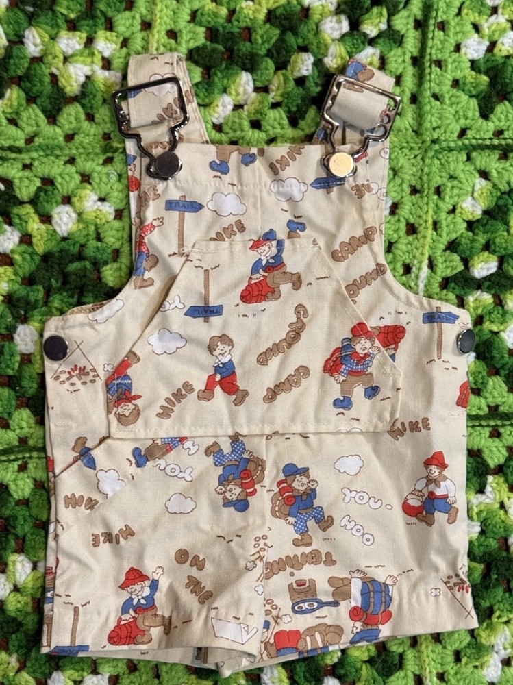 Vintage Carters Hike Campground Yoo-hoo AOP  Shortalls Overall Toddler 2T Retro