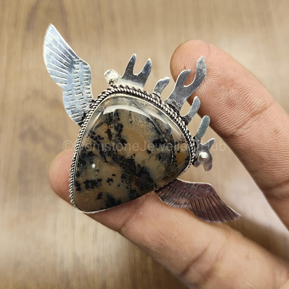 Cyber Monday Sale Honey Dendritic Opal Gemstone 925 Sterling Silver Wife Pendant-image