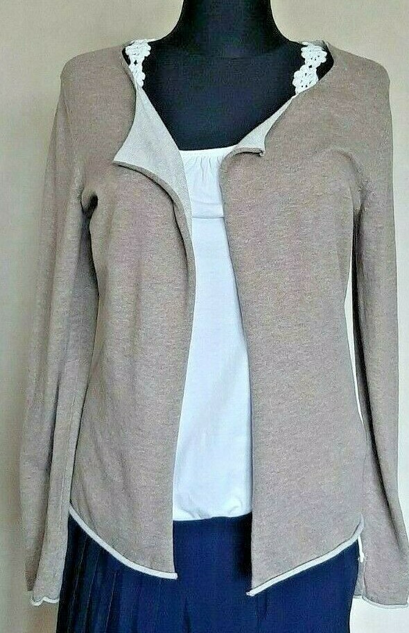 MONTEGO cardigan open front waterfall sweater Size M beige 100% Cotton jumper 21