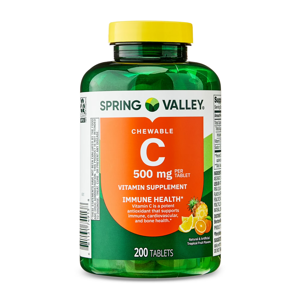 Vitamin C Chewable Tablets 500mg Immune Support Tropical Fruit Flavor 200 Count