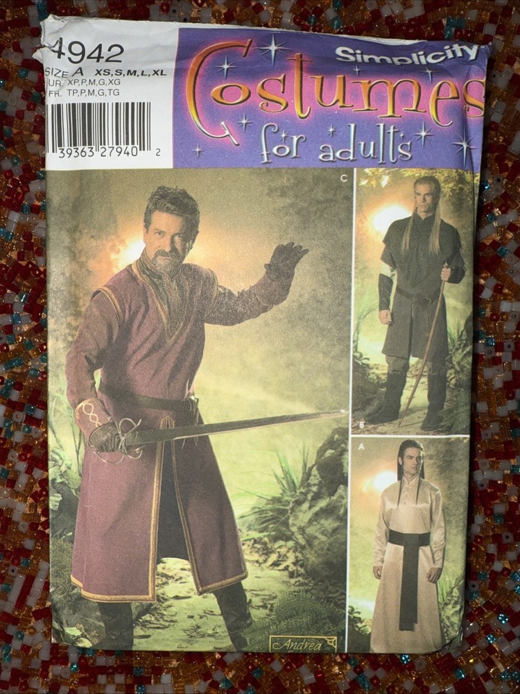 Simplicity 4942 Lord of the Rings / Swordsman, Costume Pattern Men's XS-XL Uncut