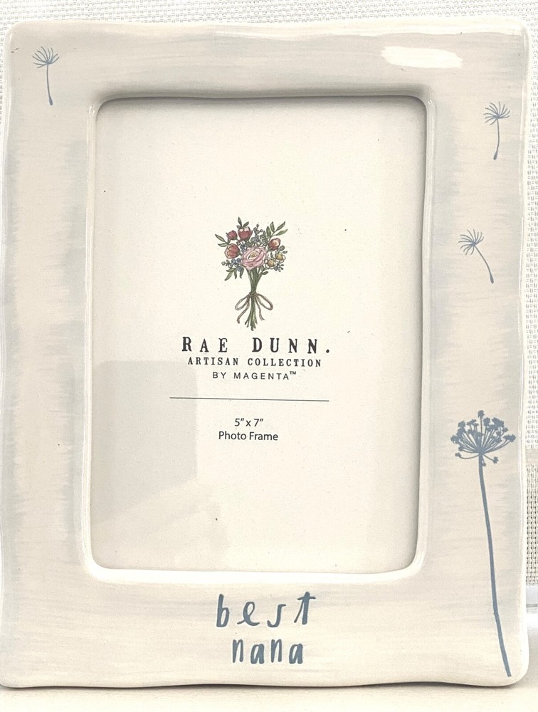 Rae Dunn White Ceramic w/Blue Accents Best Nana Floral 5x7 Photo Frame