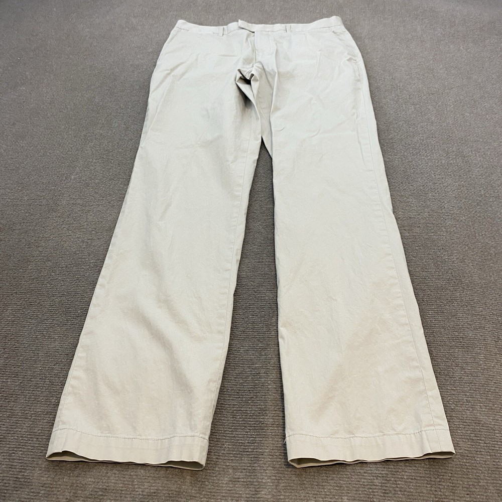 Theory Pants Mens 33x34 Beige Chino Straight Slacks Stretch Cotton Flat Front