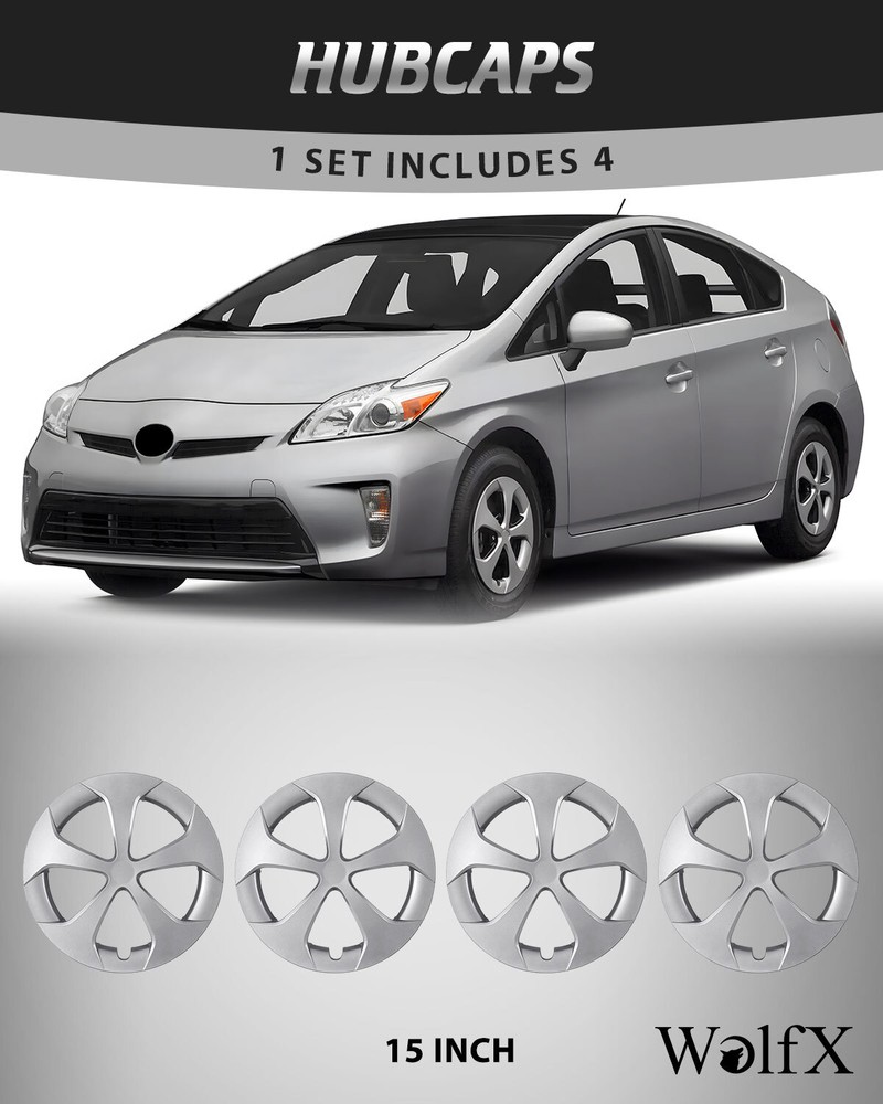 2010-2015 Toyota Prius 15 Silver Snap-On Wheel Rim Hub Covers