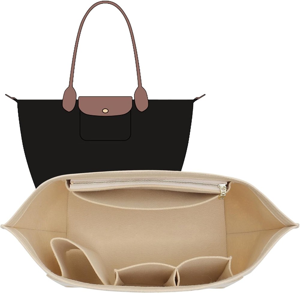 Felt Purse Organizer Insert for Longchamp Le Pliage L Tote Bag & M Handbag, Zipp