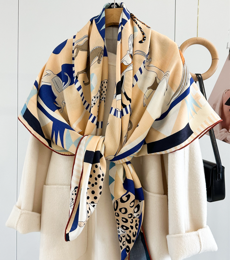 70% Cashmere 30% Silk Wrap Scarf Trojan Print Double Face Print Shawl 53'' new