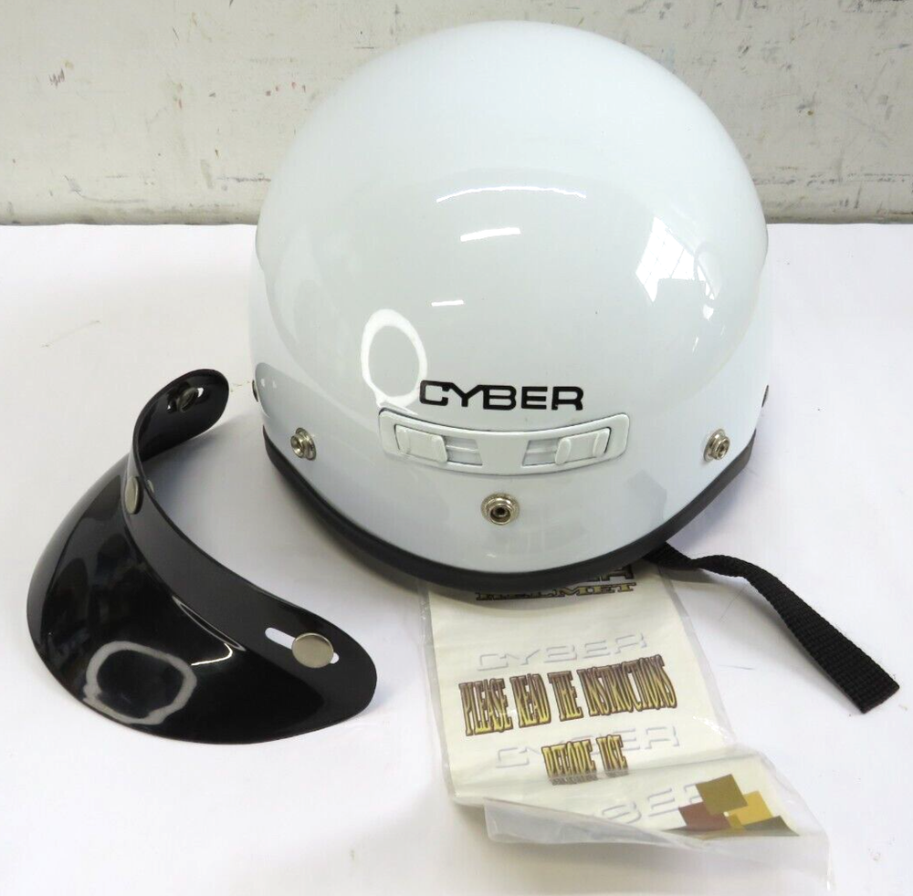 CYBER U-1 White Half Motorcycle Helmet Size L with Visor and Double D Chin Strap-image