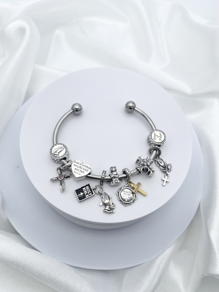 Linx Stainless Steel Bangle with Religious Themed Charms