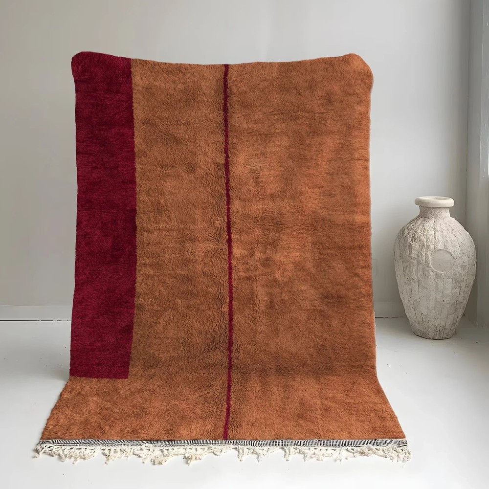 Handwoven Moroccan Berber Wool Rug Color Brown Design Handmade Carpet Rug