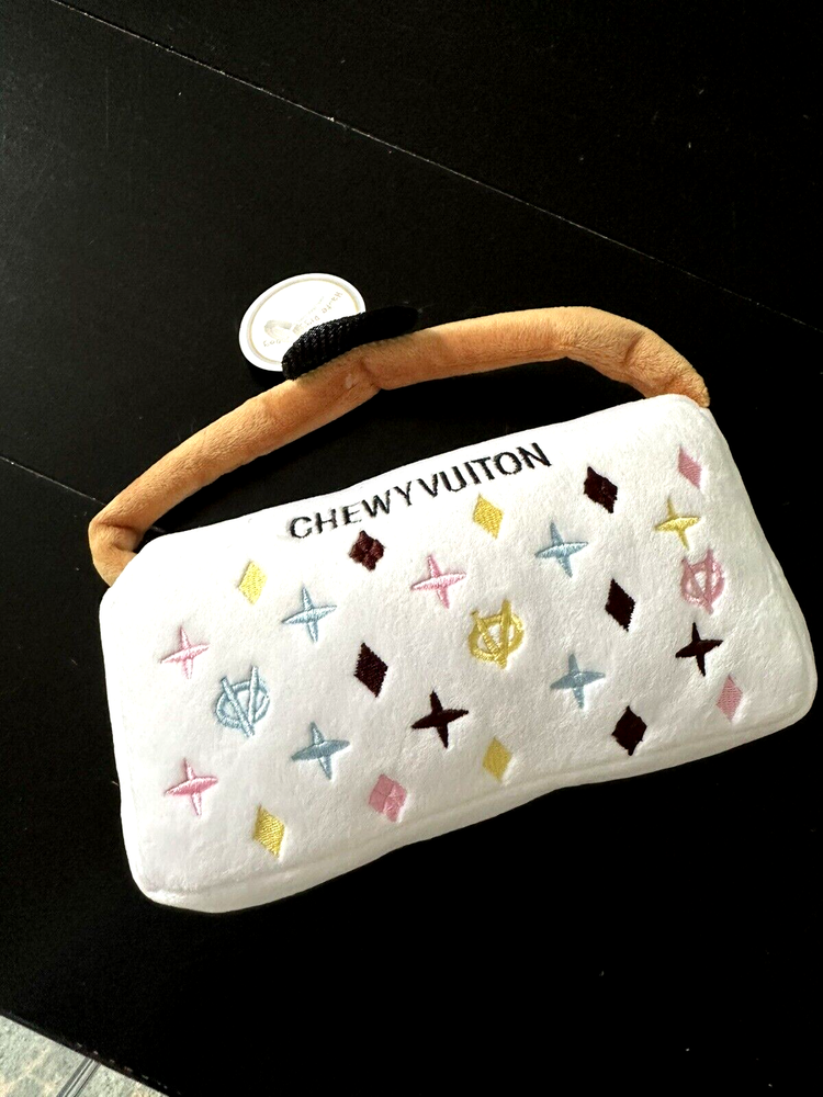 New Haute Diggity Dog White Chewy Vuiton Purse Handbag Squeaky Dog Toy XL
