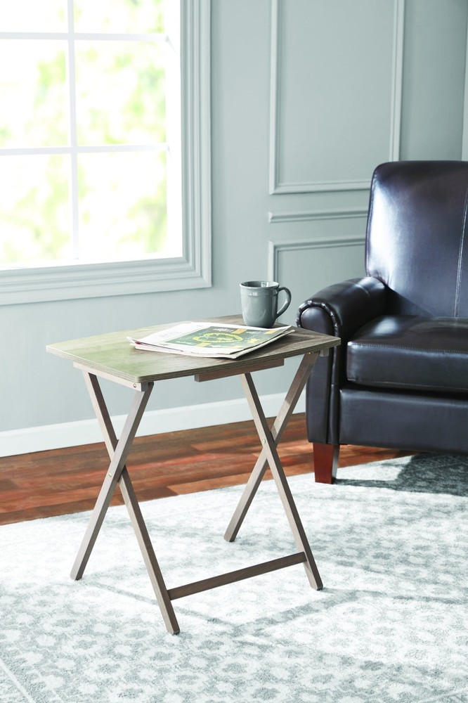 Rustic Gray Folding Wooden TV Tray Table for Laptop Dining or Side Desk