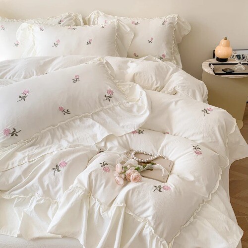 3Pcs Embroidered Princess Lace BeddingSet(1Duvet Cover+2Pillowcase Without Core)