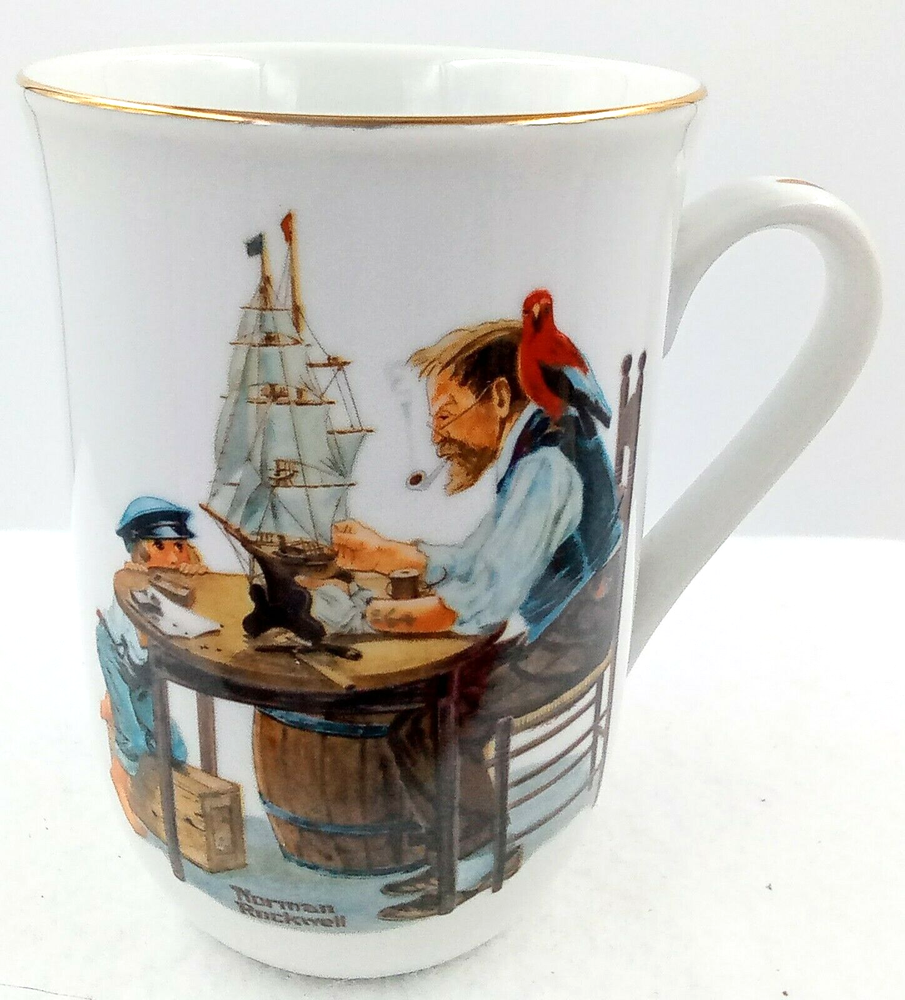 1982 Norman Rockwell Museum Coffee Mug Cup Stein For a Good Boy Bird Man Ship