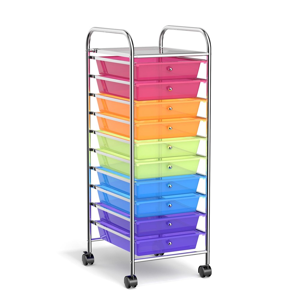 HOMGX 10-Drawer Rolling Storage Cart with Multicolor Tiers