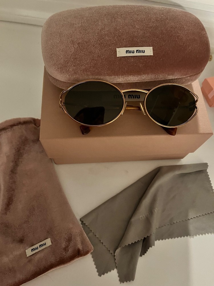 Miu Miu MU A54S 5AK04O Gold Gradient Light Grey Oval Rimless Sunglasses AUTHENTI