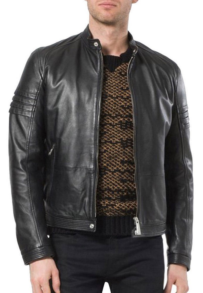 Stunning Men's Special Casual Wear New Fancy Black Satin Leather Jacket