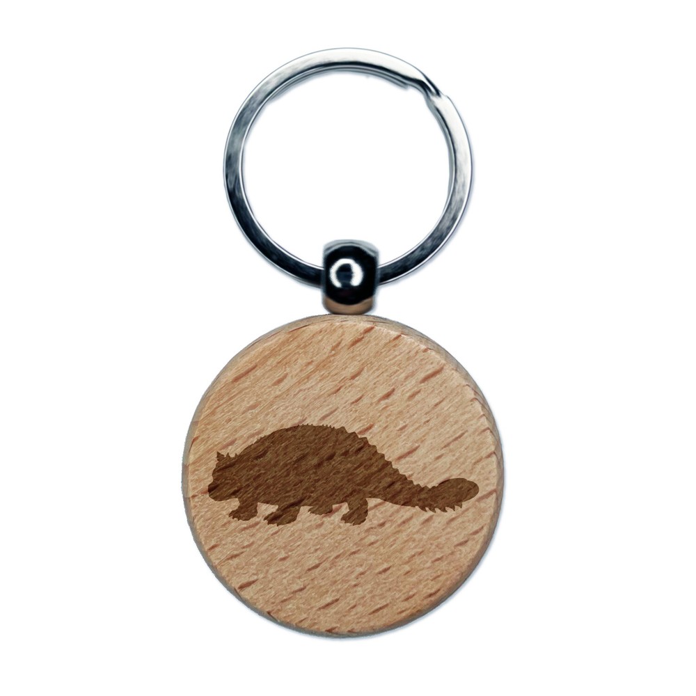 Ankylosaurus Dinosaur Solid Engraved Wood Round Keychain Tag Charm