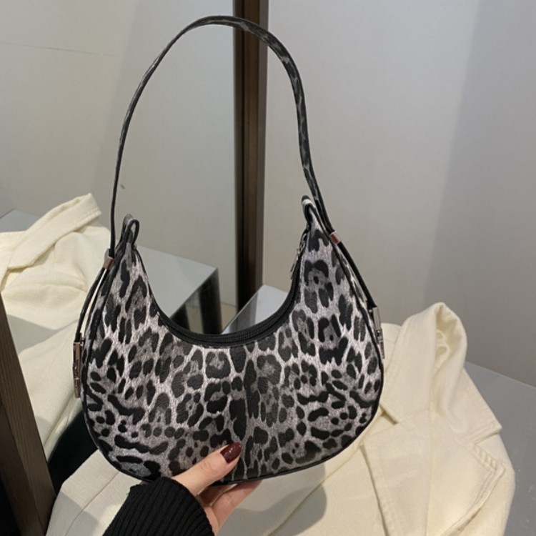 Fashion Shoulder Underarm Bag Black Leopard Print Crescent Bag Tote Bag Hobo Bag
