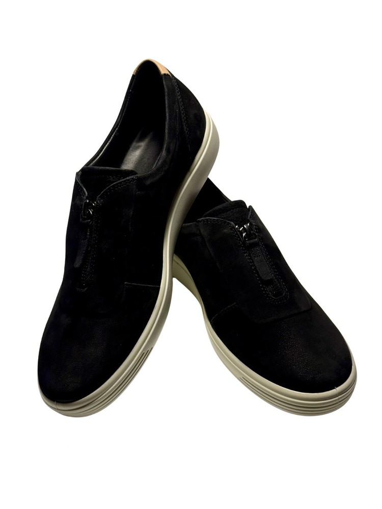 ECCO Soft 7 Women’s Slip-On Sneakers Black Suede Zip US 11–11.5 EU 42 NEW