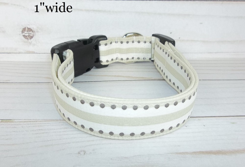 Tan with white stripes and dots Terri's  Dog Collar handmade Modern boy girl