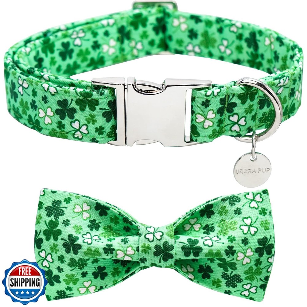 St. Patrick's Cotton Dog Collar with Bow Tie for Pups