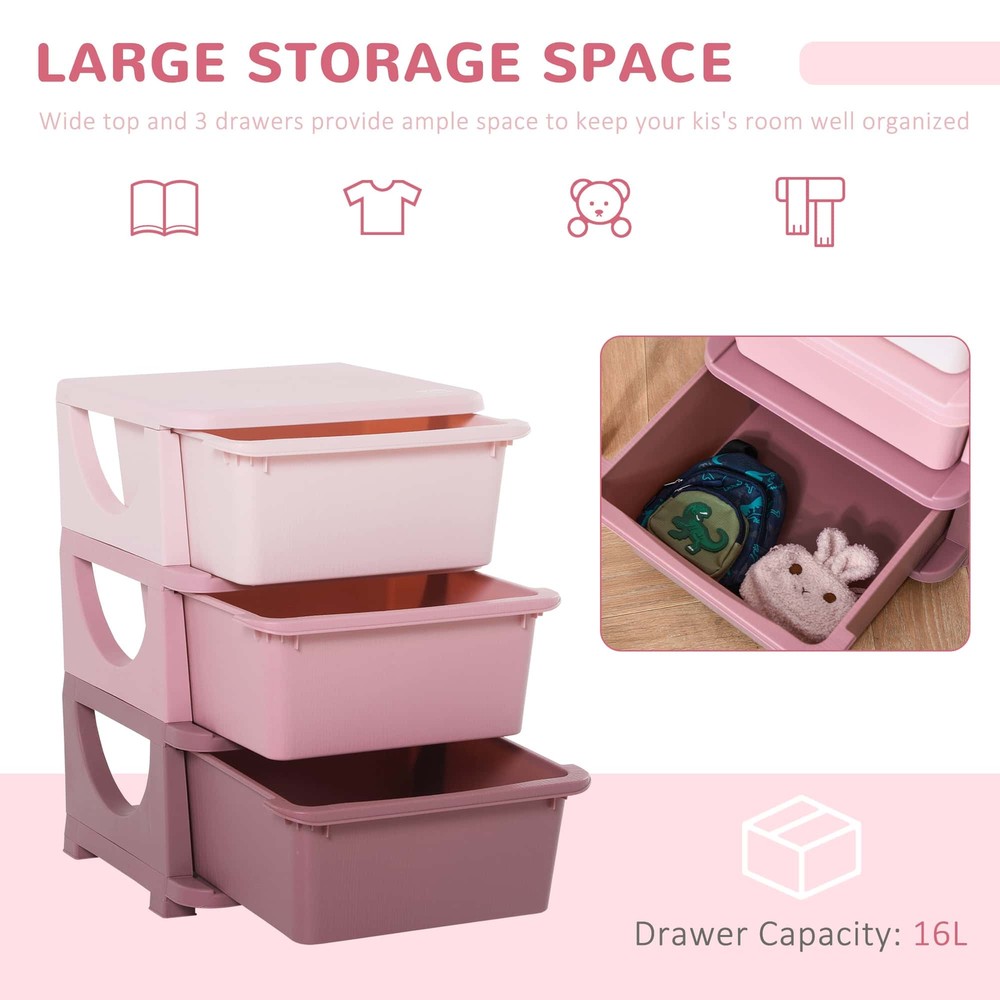3-Tier Kids Storage Dresser Tower with Drawers by XYGC Qaba