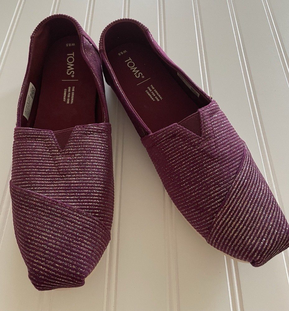 TOMS Womens 8.5 Cabernet Glitter Rib Knit Slip On Flat