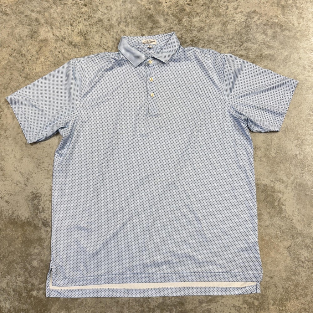 Peter Millar Polo Shirt Mens XL Blue Summer Comfort Geometric Golf Performance
