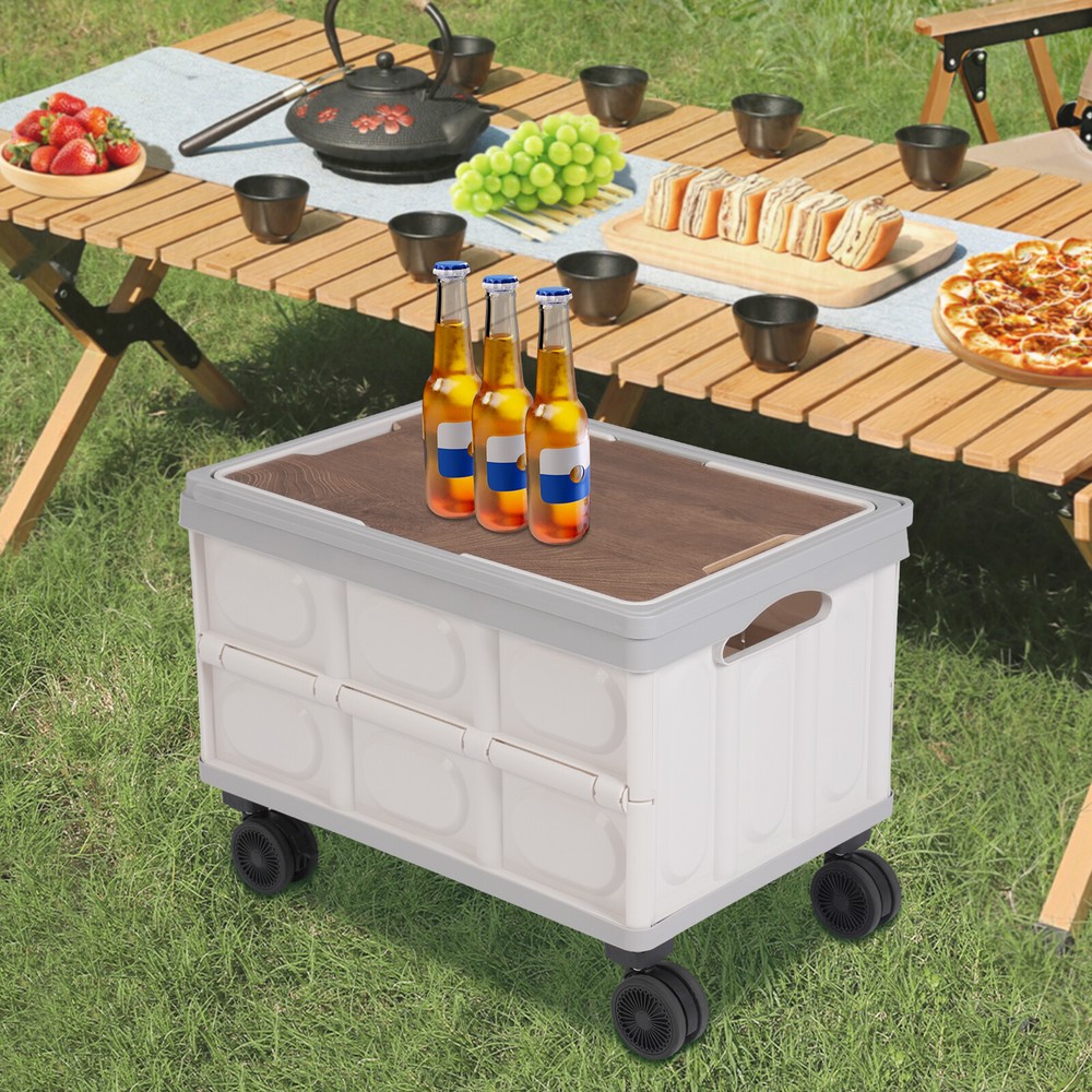 Foldable 55L Gray Storage Cart with 4 Wheels for Outdoor Use
